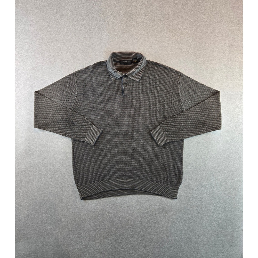 Vintage‎ Jhane Barnes Knit Polo Sweater Mens XL Grey 80s Silk Blend Long Sleeve